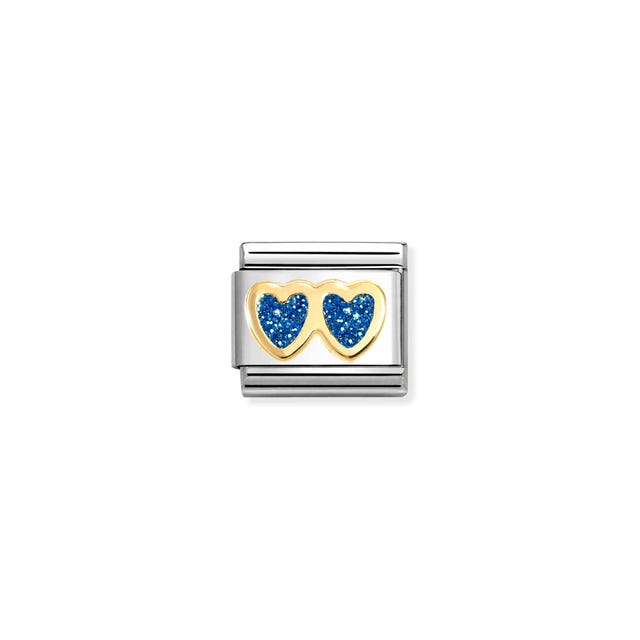 Composable Classic Blue Glitter Double Heart Link - 030220/11