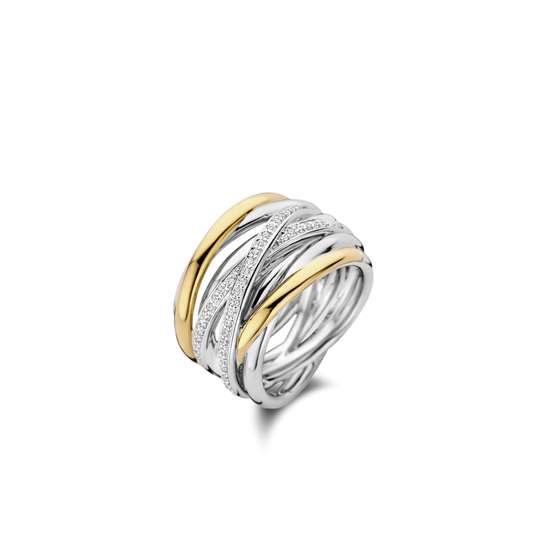 Milano CZ Crossover Ring - Silver/Gold - 12067ZY