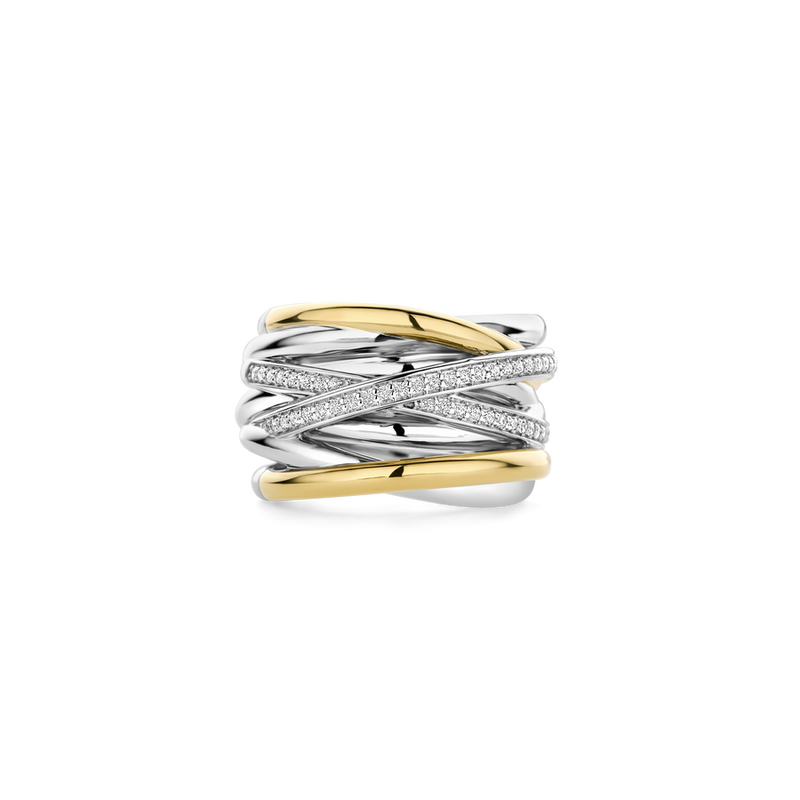 Milano CZ Crossover Ring - Silver/Gold - 12067ZY