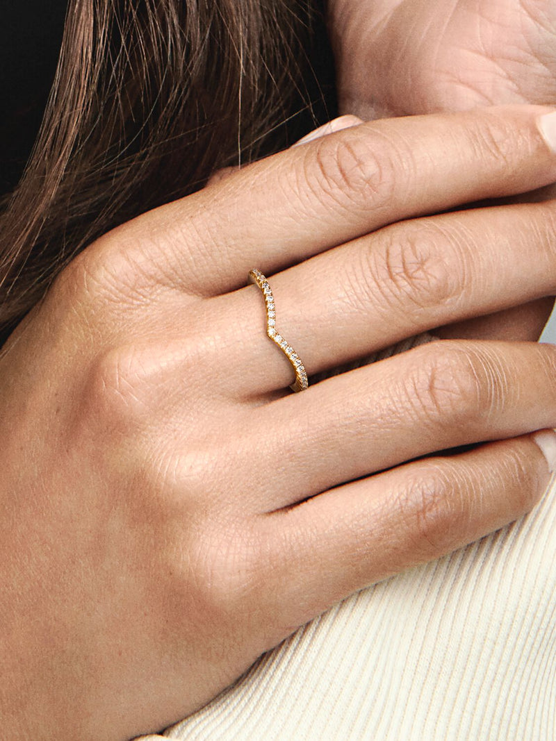 Sparkling Wishbone Ring - 14ct Gold Plated - 168758C01