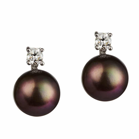 Classic Stone Set Peacock Pearl Stud Earrings - Silver - 1815634