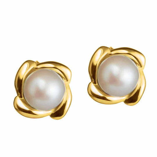 Hoop Pearl Stud Earrings - Gold - 1829631