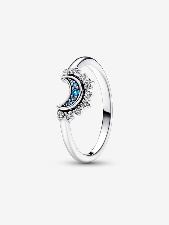 Celestial Blue Sparkling Moon Ring - Sterling Silver - 192675C01