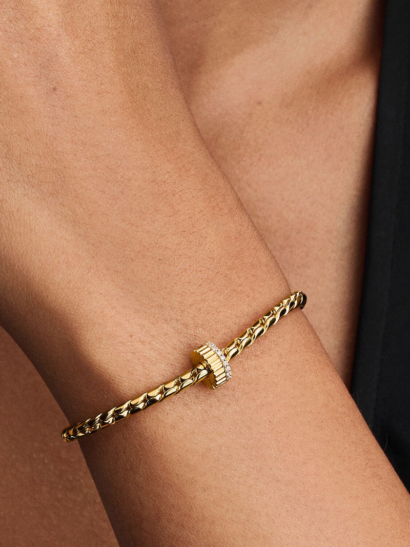 Ribbed Clip Charm with CZ - 14ct Gold Plated - 764078C01