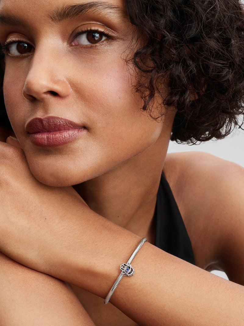 Hamsa Hand Charm with Stellar Blue Crystal - Sterling Silver - 794062C01