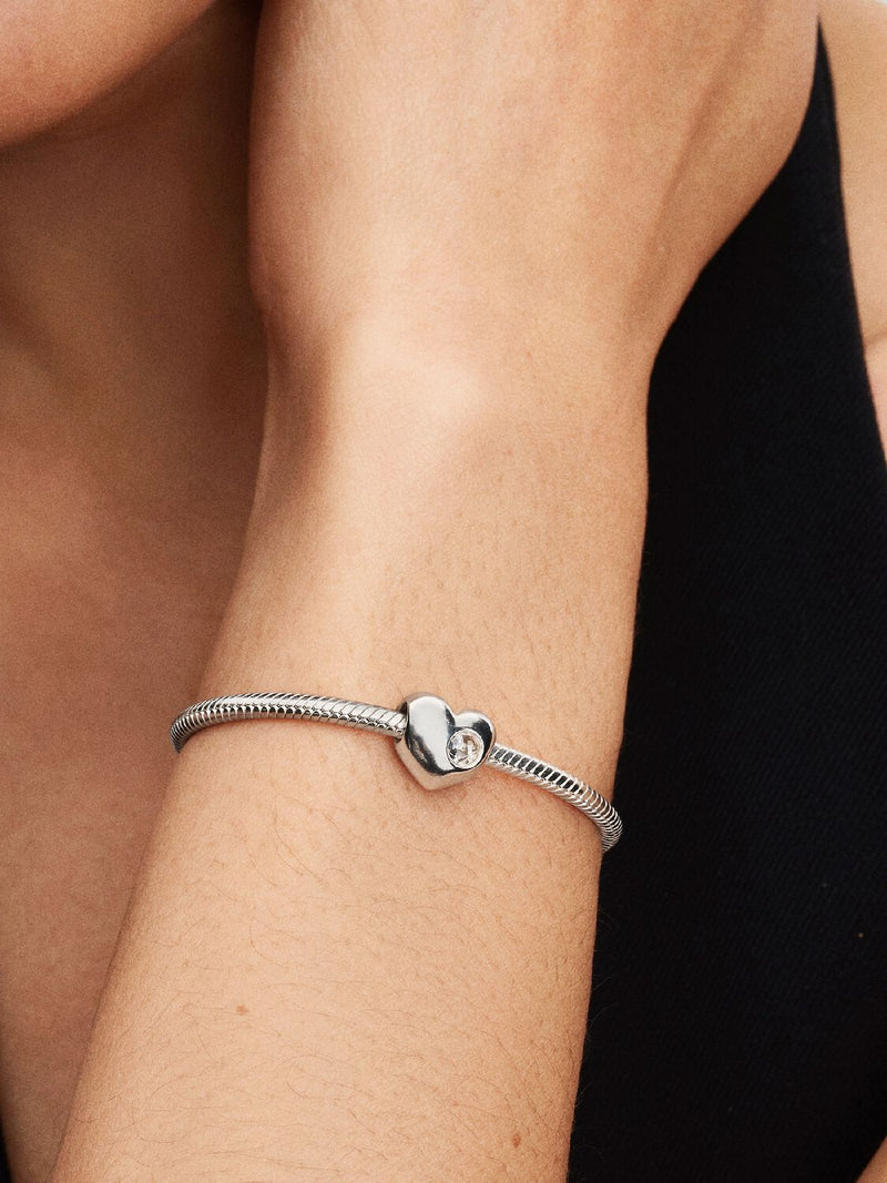 April Birthstone Heart Charm, Clear Crystal - Sterling Silver - 794161C04