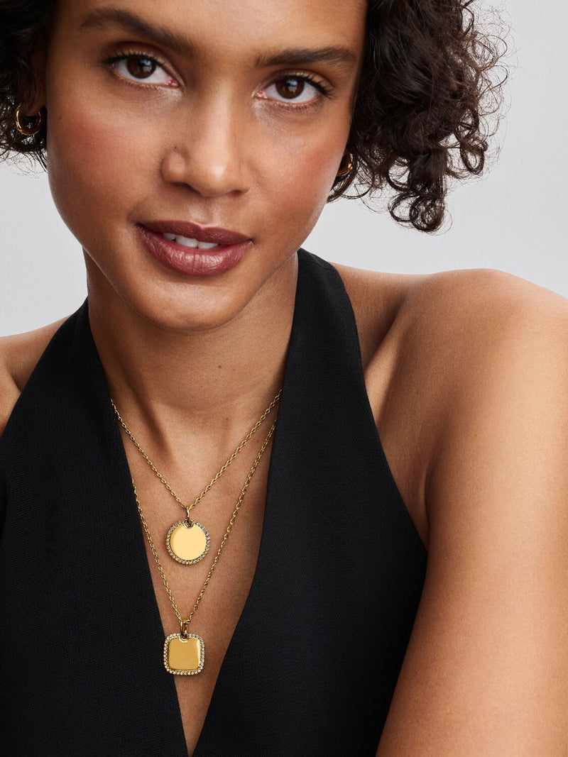 Engravable Square Pendant with CZ - 14ct Gold Plated - 364009C01