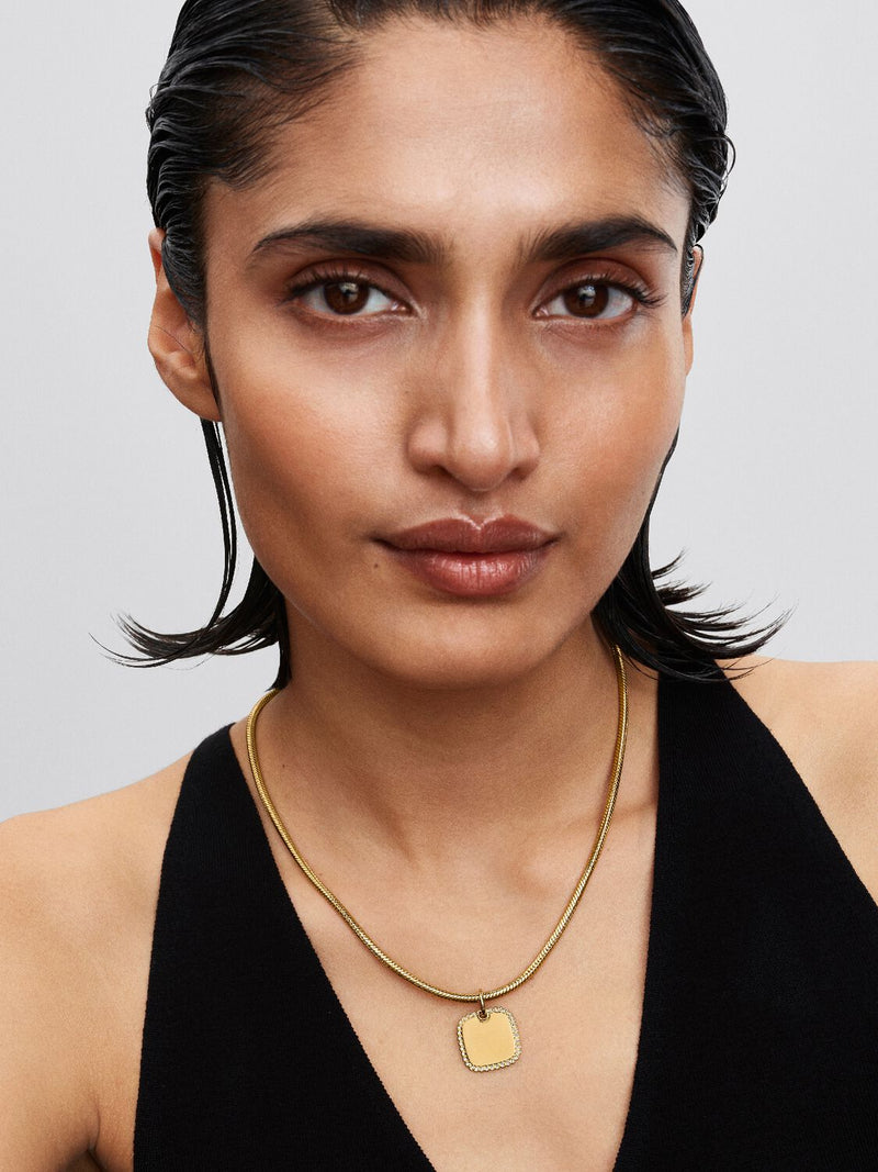 Engravable Square Pendant with CZ - 14ct Gold Plated - 364009C01