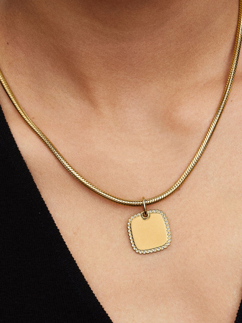Engravable Square Pendant with CZ - 14ct Gold Plated - 364009C01