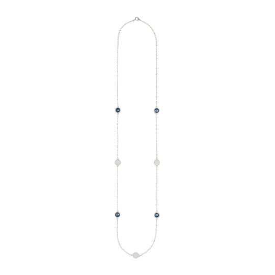 Blue Pearl Station Necklace - Silver - 2433NSBP