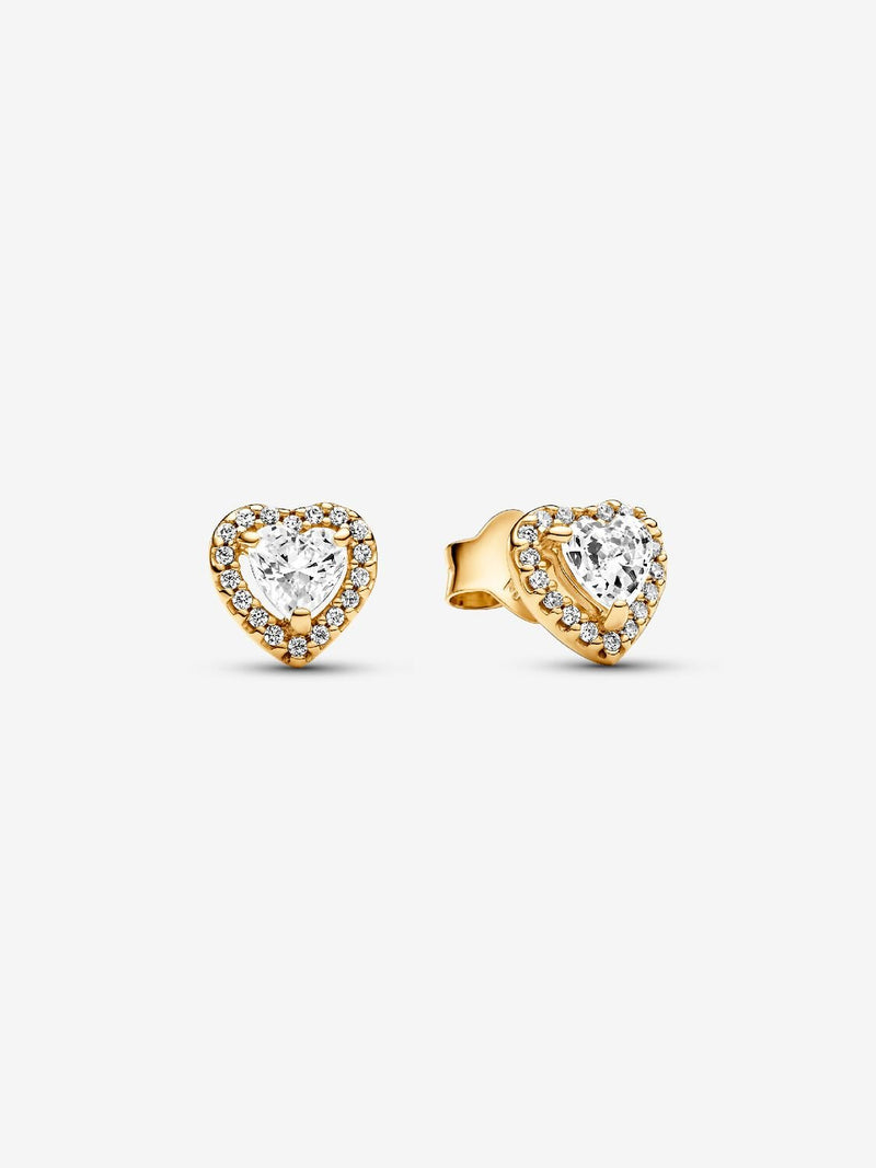 Sparkling Elevated Heart Stud Earrings - 14ct Gold Plated - 268427C01
