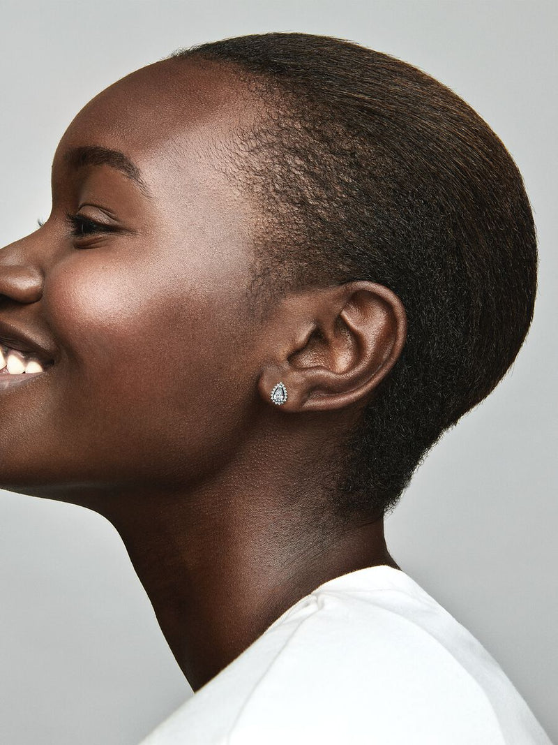 Sparkling Pear Halo Stud Earrings - Sterling silver - 292834C01