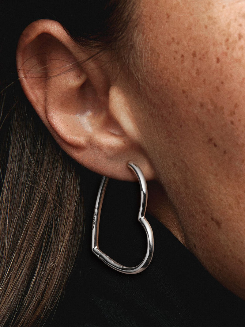 Asymmetrical Heart Hoop Earrings - Sterling silver - 297822