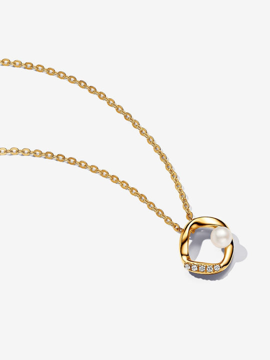 Organically Shaped Pavé Circle & Treated Freshwater Cultured Pearl Collier Necklace - 14ct Gold Plated - 363303C01-45
