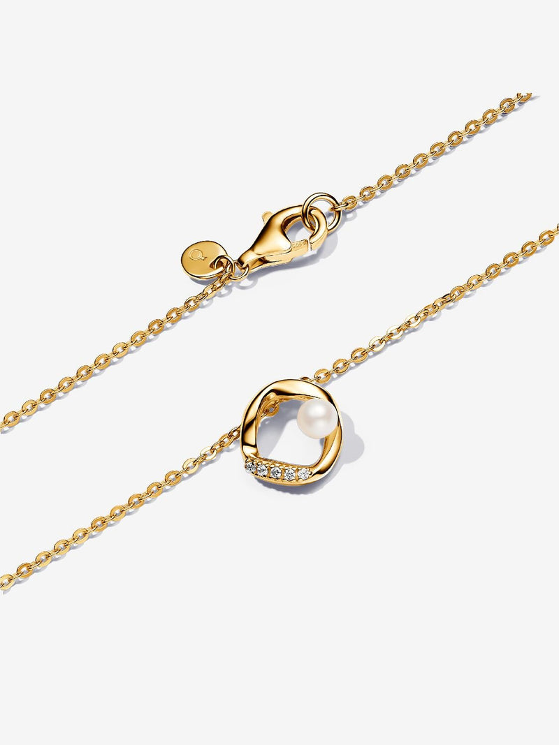 Organically Shaped Pavé Circle & Treated Freshwater Cultured Pearl Collier Necklace - 14ct Gold Plated - 363303C01-45