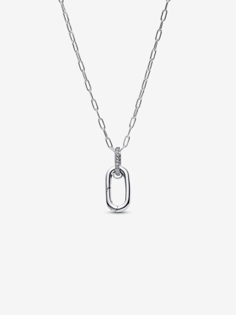 Openable Link Pendant Necklace with CZ - Silver - 394086C01