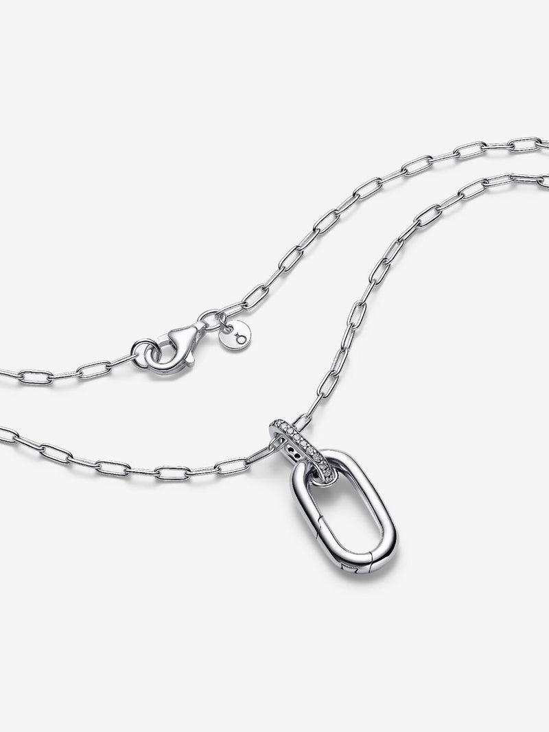 Openable Link Pendant Necklace with CZ - Silver - 394086C01
