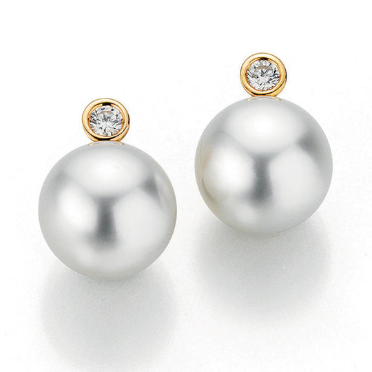 Southsea Cultured Pearl & Diamond Earstuds - 18ct Rose Gold - 5-22007-55