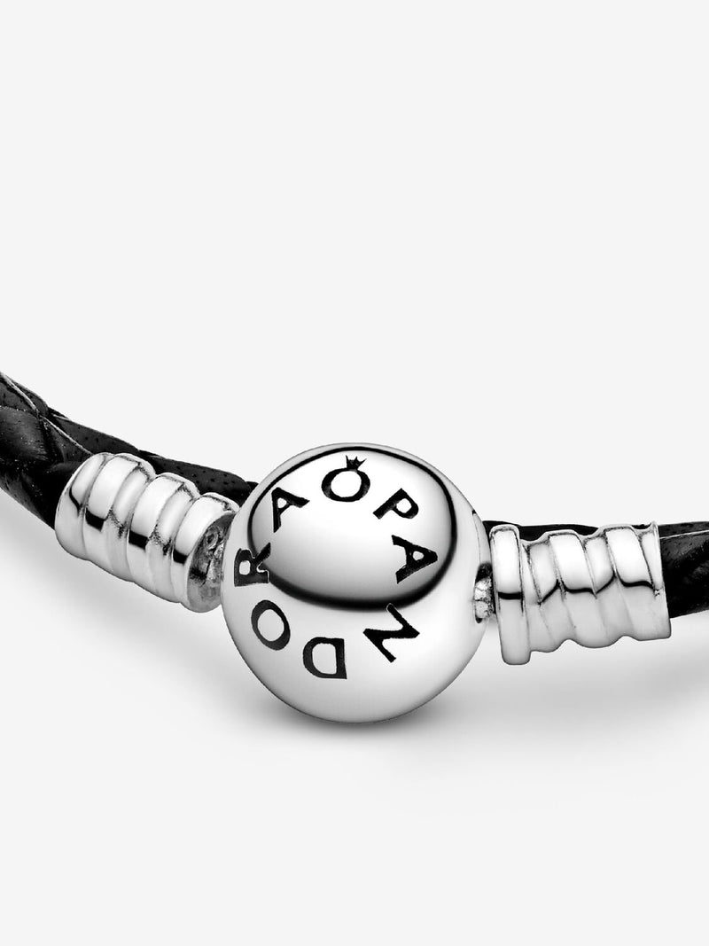 Double Black Leather Bracelet - Sterling Silver - 590745CBK