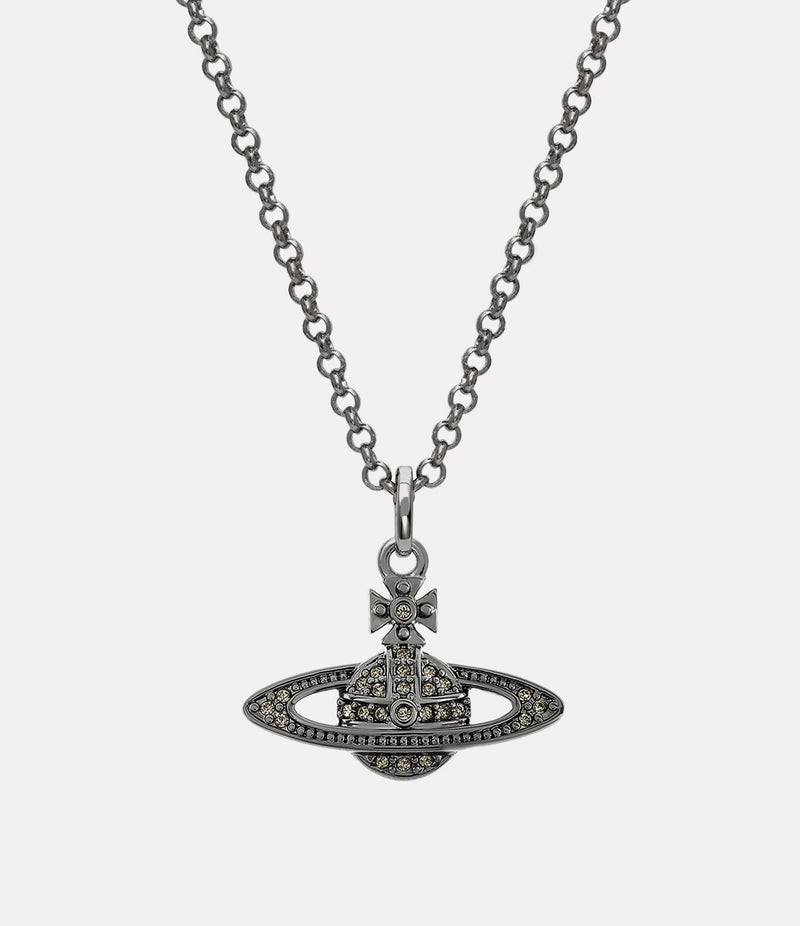 Man Mini Bas Relief Orb Necklace - Ruthenium/Black - 63020104-02S108-CN