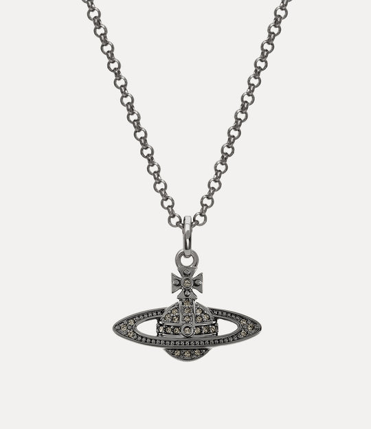 Man Mini Bas Relief Orb Necklace - Ruthenium/Black - 63020104-02S108-CN