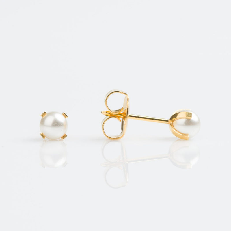 9ct Yellow Gold White Pearl Stud Earrings, 4mm - 7509-3015
