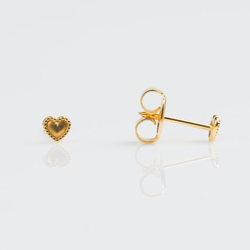 9ct Yellow Gold Mini Beaded Heart Stud Earrings - 7509-3502