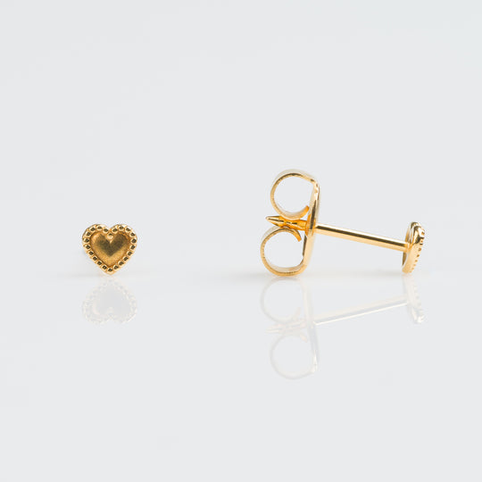 9ct Yellow Gold Mini Beaded Heart Stud Earrings - 7509-3502