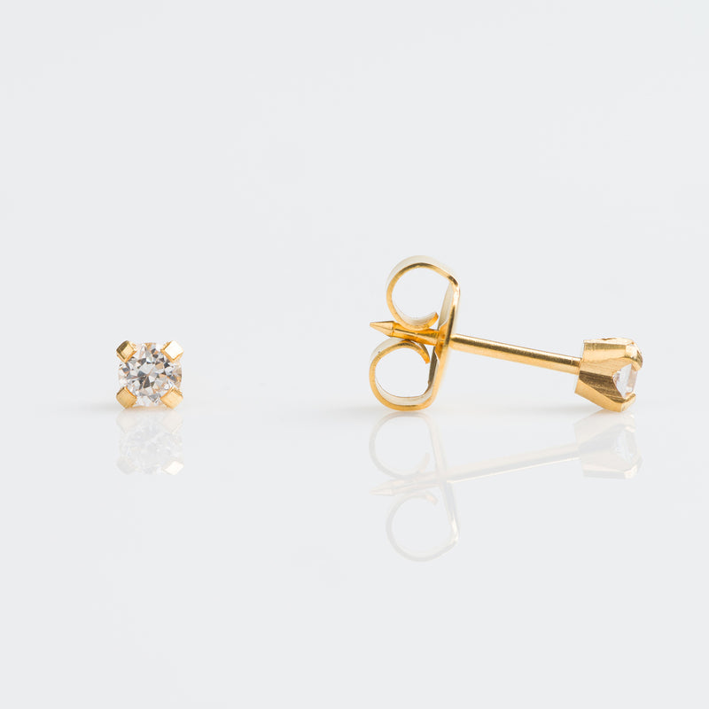 Cubic Zirconia Stud Earrings, 3mm - Gold - 7541-0100