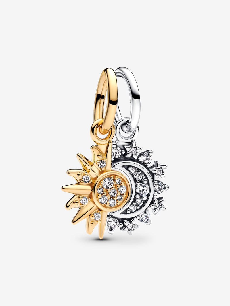 Splittable Sun & Moon Dangle Charm - Sterling Silver & 14ct Gold Plated - 763585C01