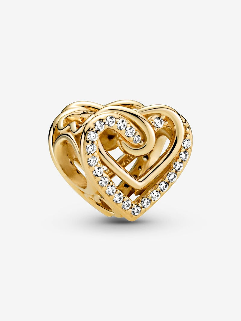 Sparkling Entwined Hearts Charm - 14ct Gold Plated - 769270C01