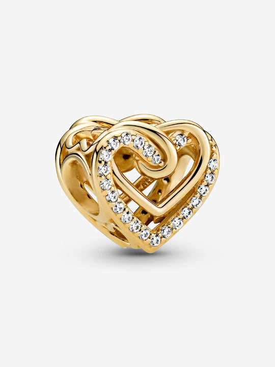Sparkling Entwined Hearts Charm - 14ct Gold Plated - 769270C01