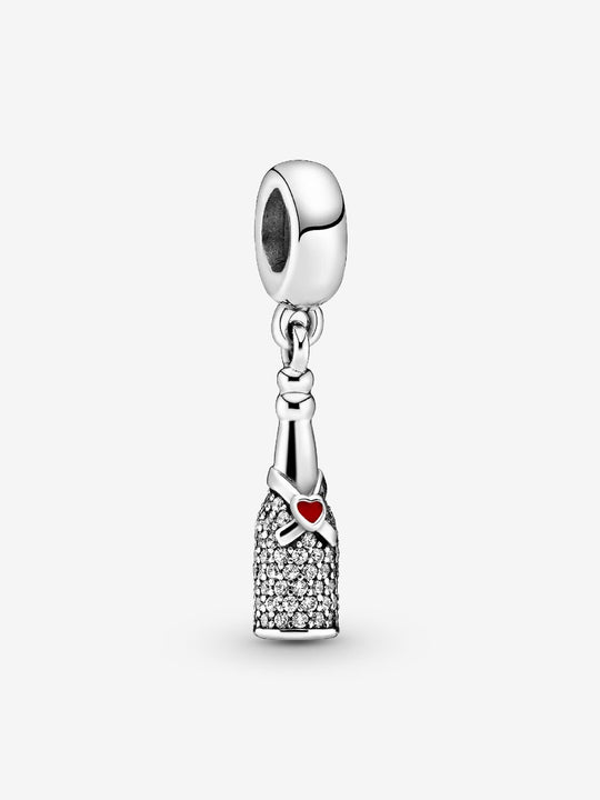 Sparkling Wine Bottle Dangle Charm - Sterling Silver - 792152CZ