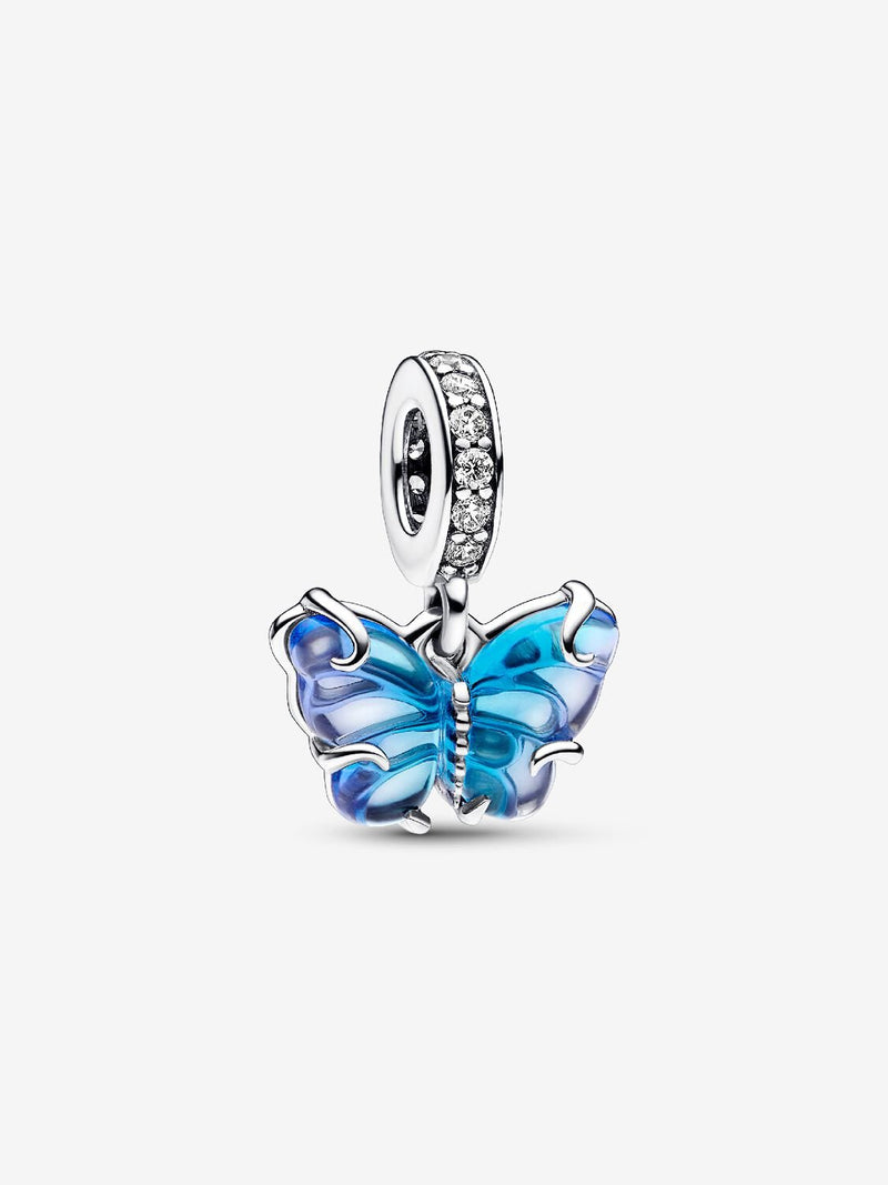 Blue Murano Glass Butterfly Dangle Charm - Sterling Silver - 792698C01