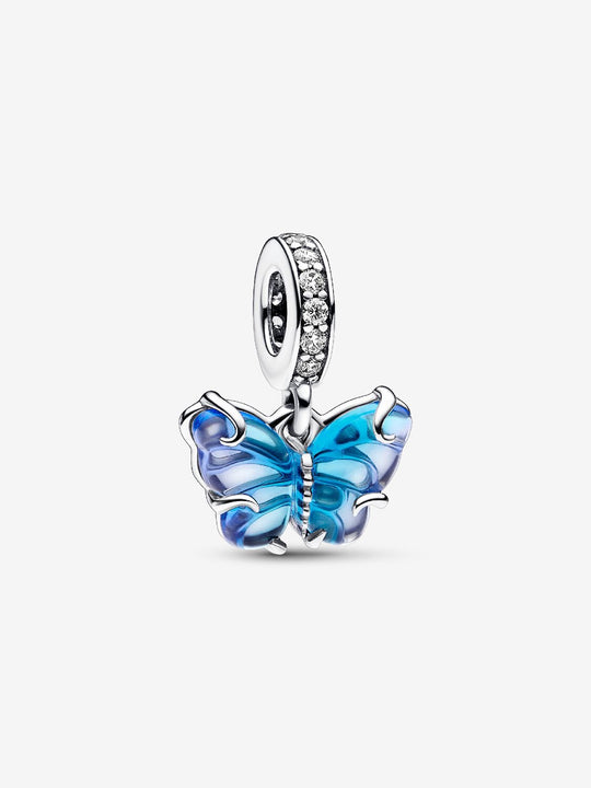 Blue Murano Glass Butterfly Dangle Charm - Sterling Silver - 792698C01