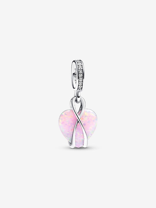 Mum Opalescent Heart Dangle Charm - Sterling Silver - 793202C01
