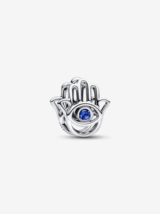 Hamsa Hand Charm with Stellar Blue Crystal - Sterling Silver - 794062C01