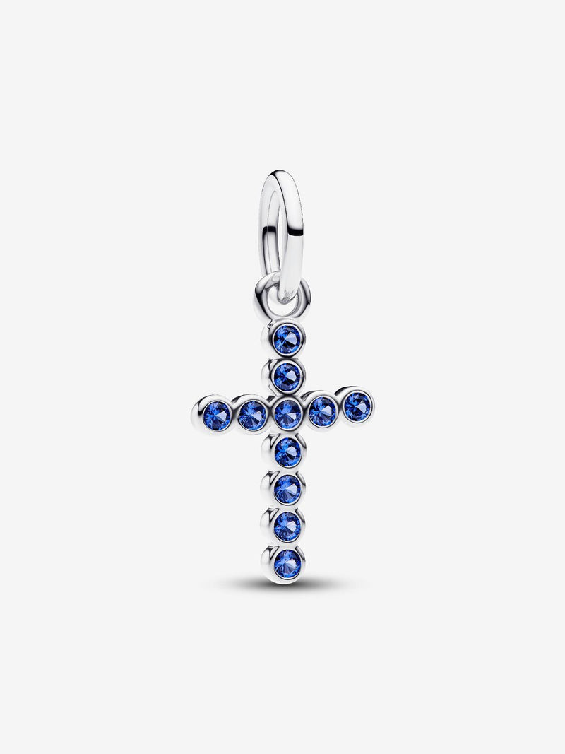 Cross Dangle Charm with Stellar Blue Crystal - Sterling Silver - 794063C01