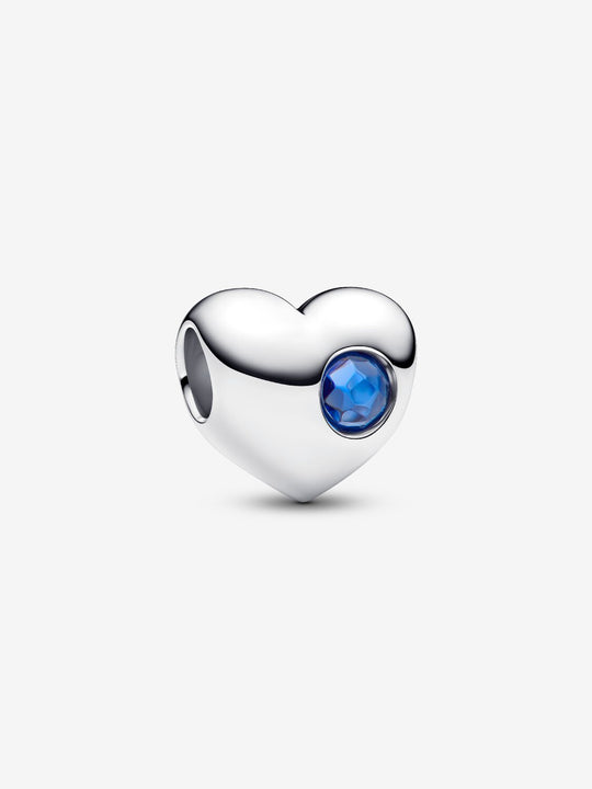 September Birthstone Heart Charm, Princess Blue Crystal - Sterling Silver - 794161C09