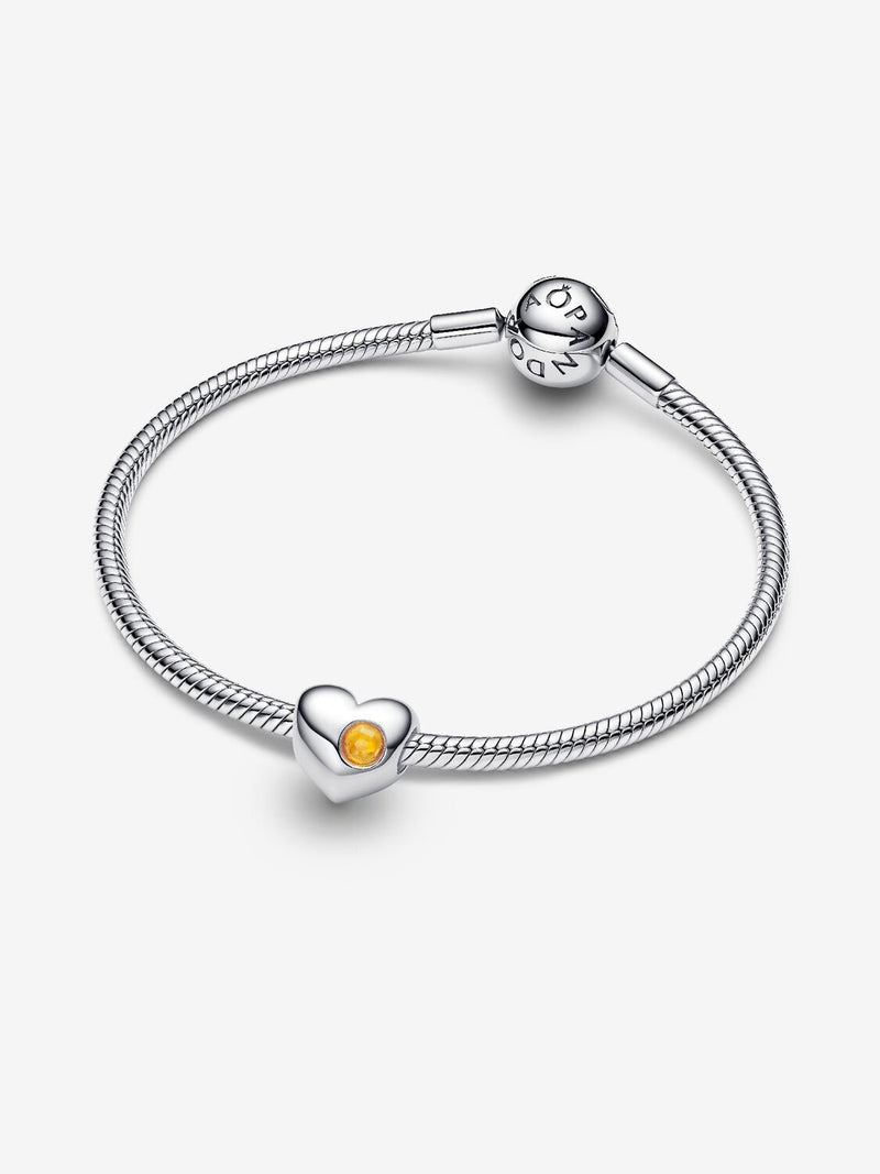 November Birthstone Heart Charm, Honey Coloured Crystal - Sterling Silver - 794161C11