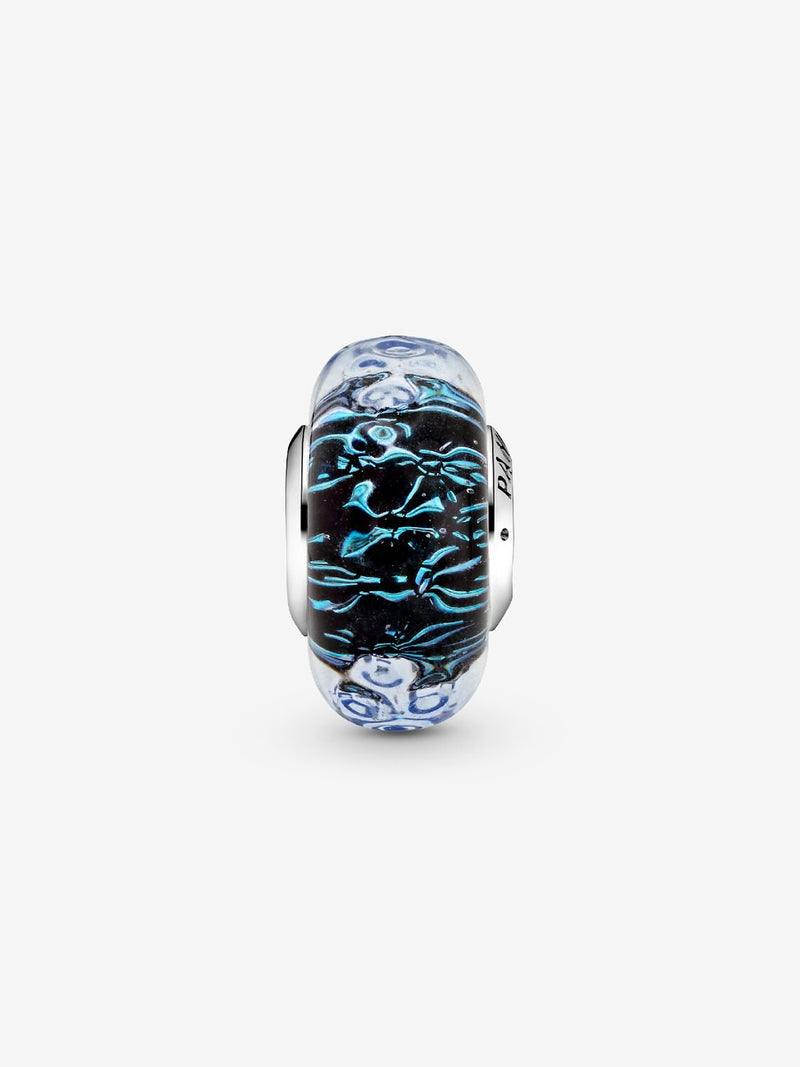 Wavy Dark Blue Murano Glass Ocean Charm - Sterling Silver - 798938C00