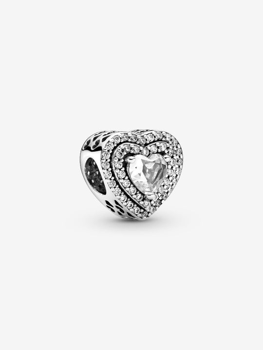 Sparkling Levelled Hearts Charm - Sterling Silver - 799218C01