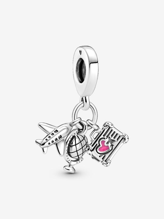 Airplane, Globe & Suitcase Dangle Charm - Sterling Silver - 799435C01