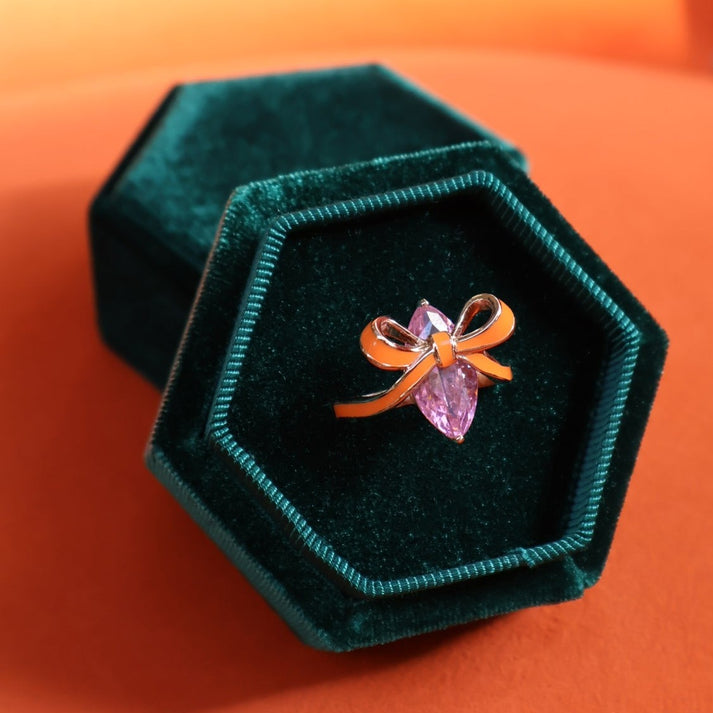 Amelia Bow Ring, Coral & Pink - Rose Gold - AS22TRR10