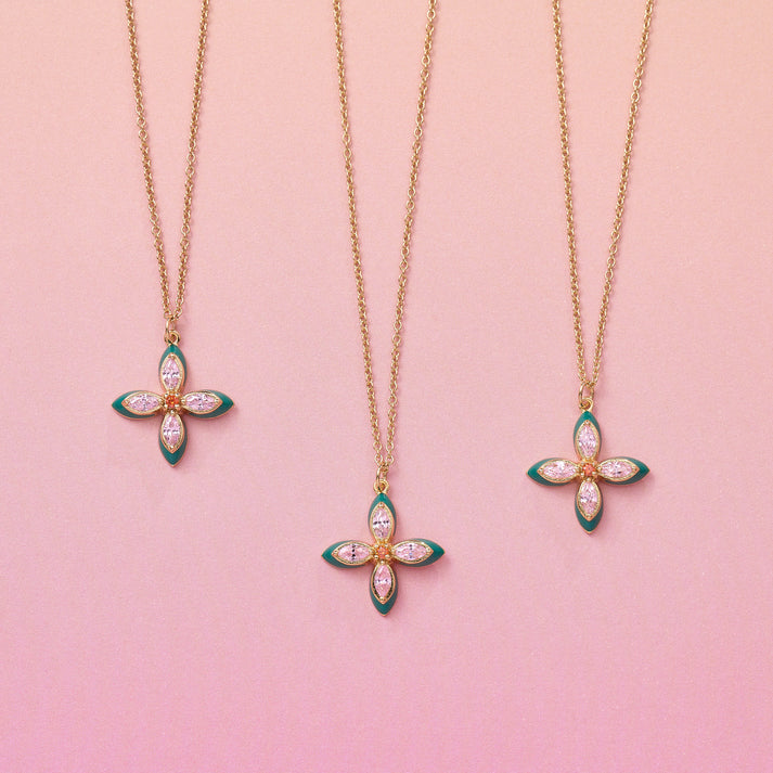 Lucky Clover Pendant Necklace, Emerald Green/Blush Pink - Gold - AS22TRN12