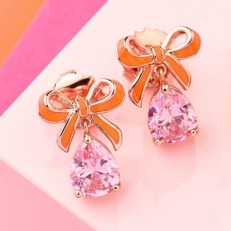 Amelia Bow Stud Earrings, Coral & Pink - Rose Gold - AS22TRE30