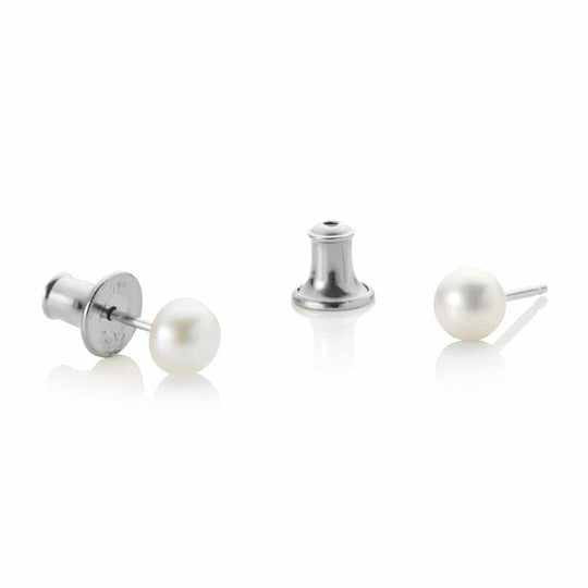 Small Pearl Stud Earrings - Silver - 1509939