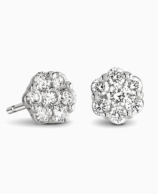 Round Brilliant Diamond Cluster Stud Earrings - 9ct White Gold - 0.15ct