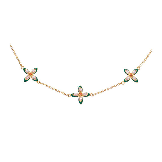 Lucky Clover Choker Necklace, Emerald Green/Blush Pink - Gold - AS22TRN10