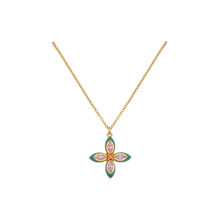 Lucky Clover Pendant Necklace, Emerald Green/Blush Pink - Gold - AS22TRN12